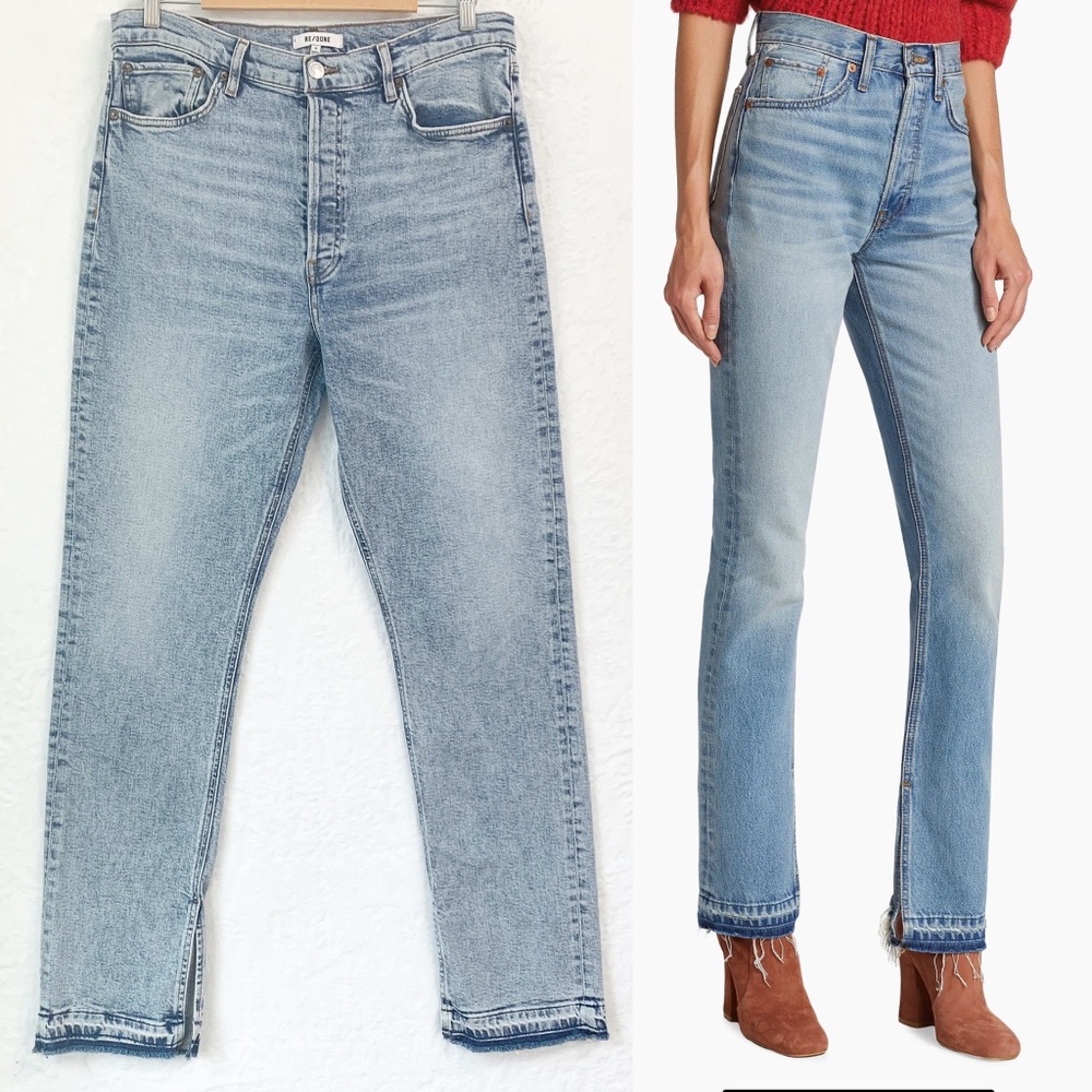 RE/DONE 70's High Rise Skinny Boot Released Hem Jeans in Opal Indigo Sz 32